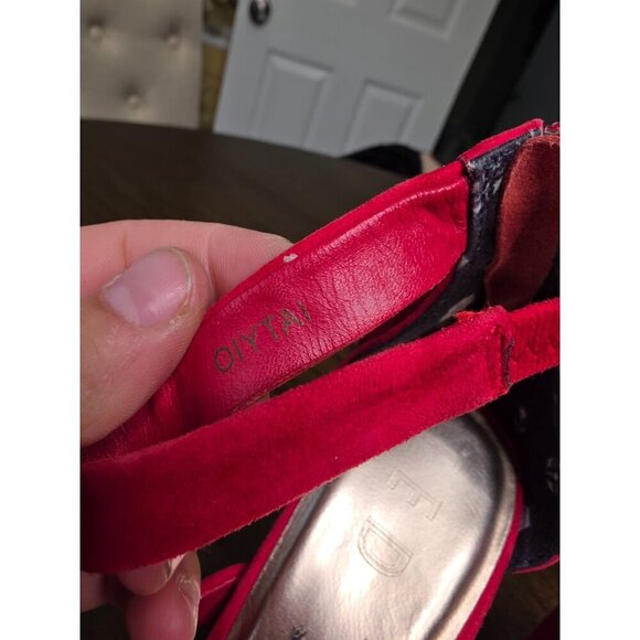 Ted Baker Red Suede High Heel Sandals Strappy Zipper Closure Size US 8 - Picture 8 of 16